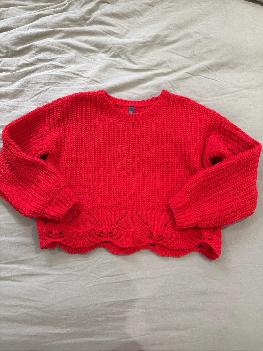 Scalloped edge balloon sleeve sweater